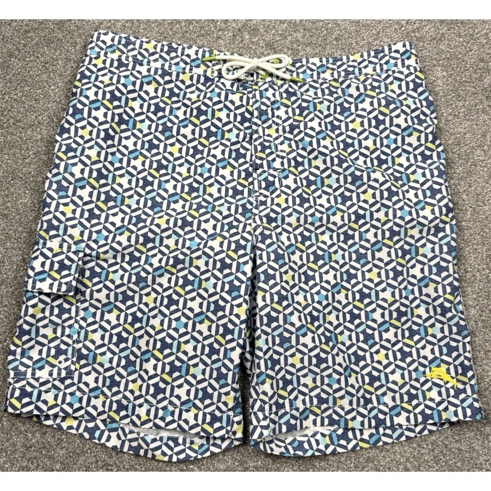 Tommy Bahama Swim‎ Trunks Mens XL Blue Geometric Mesh Lined Beach